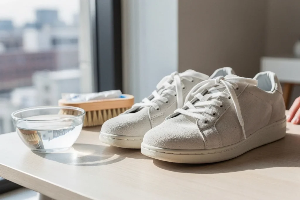 Jokios skalbimo mašinos ir jokio šlapio skuduro: kaip išvalyti zomšinius sportbačius jų nesugadinant