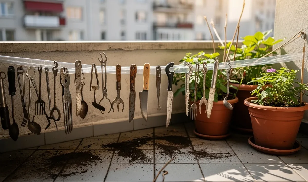 Kodėl ant balkono kabinami seni stalo įrankiai ir kam tai iš tikrųjų skirta