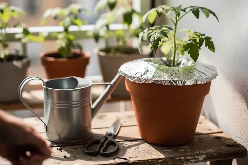 Kodėl verta dėti aliuminio foliją į pomidoro vazoną ir kaip tai daryti